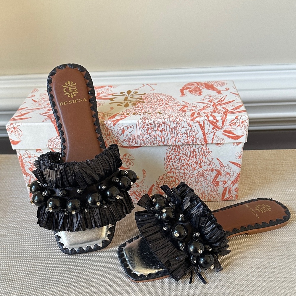 NEW! Black Beaded Fringe Sandals